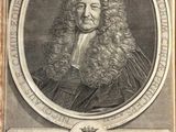 an old engraved portrait of a man with long hair and a beard