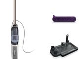 a close up of a vacuum cleaner with a purple mop