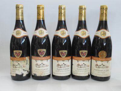 six bouteilles de vin sont alignées sur une table