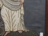 an image of a painting of a man in a white robe holding a clock