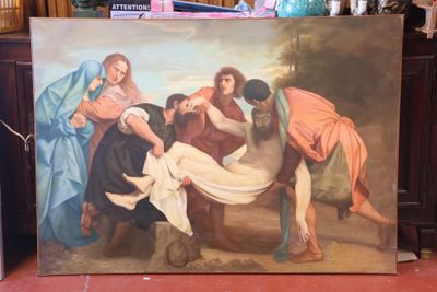 une photo d'un tableau représentant Jésus porté par un groupe de personnes