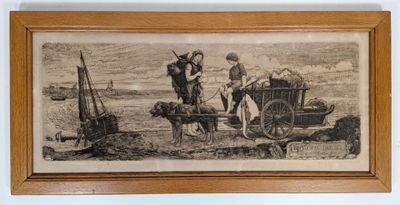 painting of a man and a woman on a horse drawn carriage