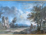 un tableau accroché au mur d'une pièce où se trouve un tableau représentant un paysage