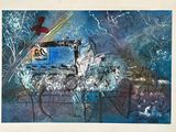 un tableau représentant une calèche dans la neige