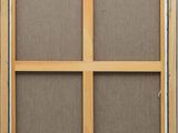 a close up of a wooden window with a screen on it