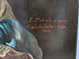 an oil painting of a woman with a bird on her shoulder