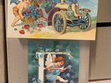 two pictures of children on a cart and a letter f