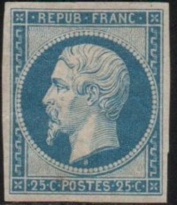 a blue and white stamp with a man ' s face on it