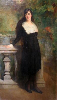 Ecole française XIX°-XX°, Portrait "à l'anglaise" en pied d'…
