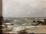 une peinture à l'huile d'un cadre de fenêtre rouillé dont la peinture s'écaille