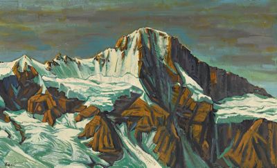 tableau représentant une montagne dont le sommet est enneigé
