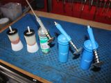 a blue table with a bunch of tools on it