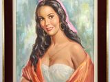 painting of a woman in a white dress with a red shawl