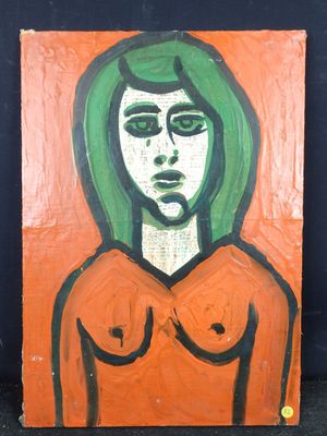 tableau représentant une femme aux cheveux verts sur fond noir