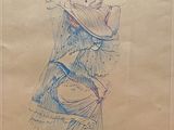 un vieux dessin représentant une femme en robe et coiffée d'un chapeau