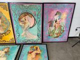 four framed art pieces of art depicting a woman and a horse