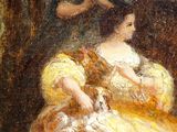 an image of a painting of a woman in a yellow dress