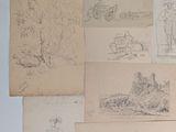 several drawings of people and animals are shown on a white surface