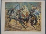 une peinture représentant un groupe d'hommes à cheval