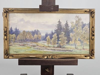 a picture of a painting on a easel with a painting on it