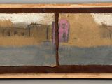 tableau représentant une fenêtre donnant sur un champ et des arbres