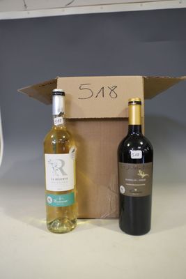 two bottles of wine sitting next to each other on a counter