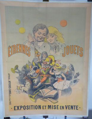une vieille affiche française représentant un groupe de personnes sur une luge