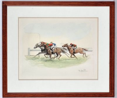 deux chevaux participant à une course, avec des jockeys sur le dos