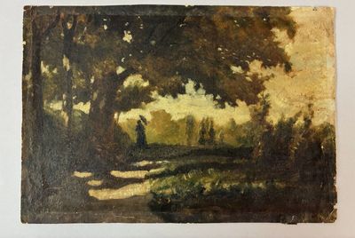 une image représentant un tableau dans lequel figurent un homme et une femme dans un environnement boisé