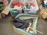 boxes of assorted items are sitting on the floor in a warehouse