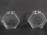 pair of hexagonal glass salt and pepper shakers