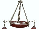 an image of a chandelier with two lamps hanging from the ceiling