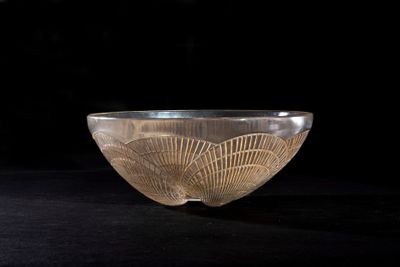 a close up of a glass bowl on a table