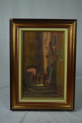 une peinture à l'huile représentant un homme assis sur une chaise dans une pièce