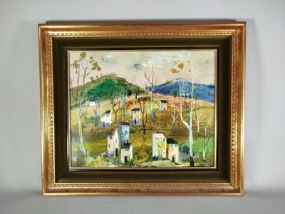 tableau accroché au mur d'une pièce où se trouve déjà un tableau accroché au mur