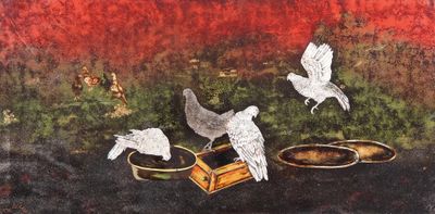 Vietnam, XXe siècle, Panneau en laque, représentant oiseaux …