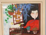 a picture of a painting of a woman and a bird