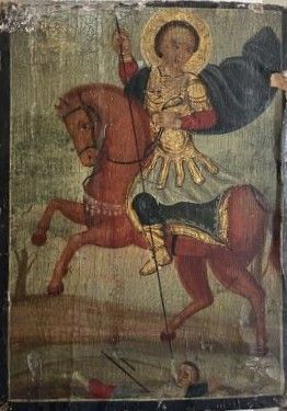 an old painting of a man riding a horse with a woman on it
