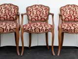 three wooden chairs with red and gold upholstered upholstered upholstered upholstered upholstered upholstered upholstered