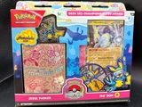 une boîte de jouets Pokémon posée sur une surface noire