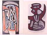 deux tableaux représentant un vase et un vase posé sur une surface blanche