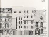 drawing of a drawing of a building with a clock on top of it