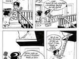a black and white comic strip with a cartoon of a man on a ladder