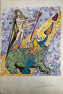 une image représentant un tableau où l'on voit une femme chevauchant un taureau