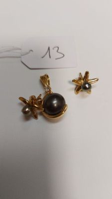 a close up of a pair of earrings sitting on top of a table