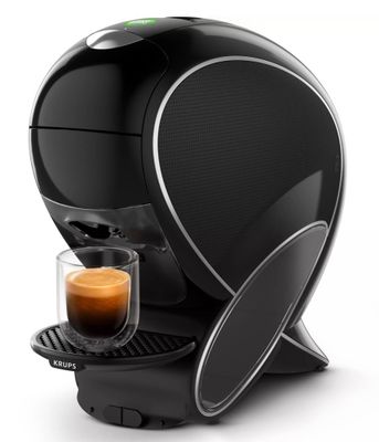 une machine à café noire sur laquelle est posée une tasse de café