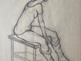 drawing of a woman sitting on a chair with her legs crossed