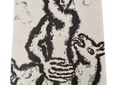 un dessin en noir et blanc représentant un homme et un chien