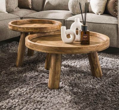 Lot de 2 tables basses rondes , en bois de manguier, Dimensi…