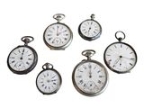 six montres de poche en argent comportant des chiffres romains
